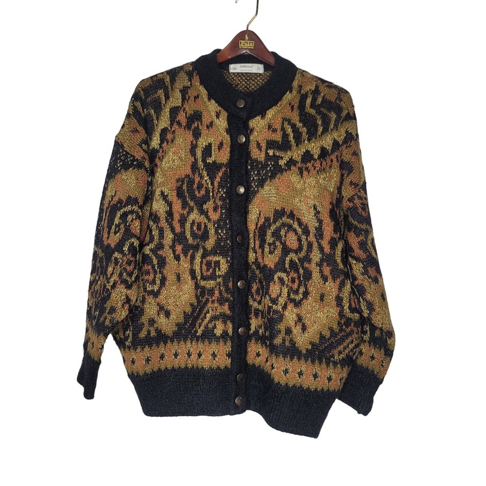 Vintage St. Michael Size 16 / 44 sweater Black Gold button up Mohair blend 90s